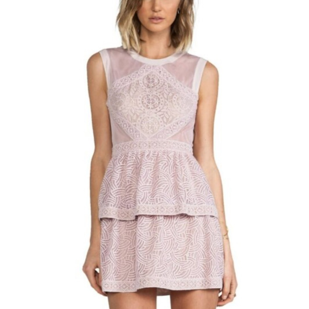 BCBGMaxAzria Jocelyn Lace Embroidered Mini Tiered Dress 8